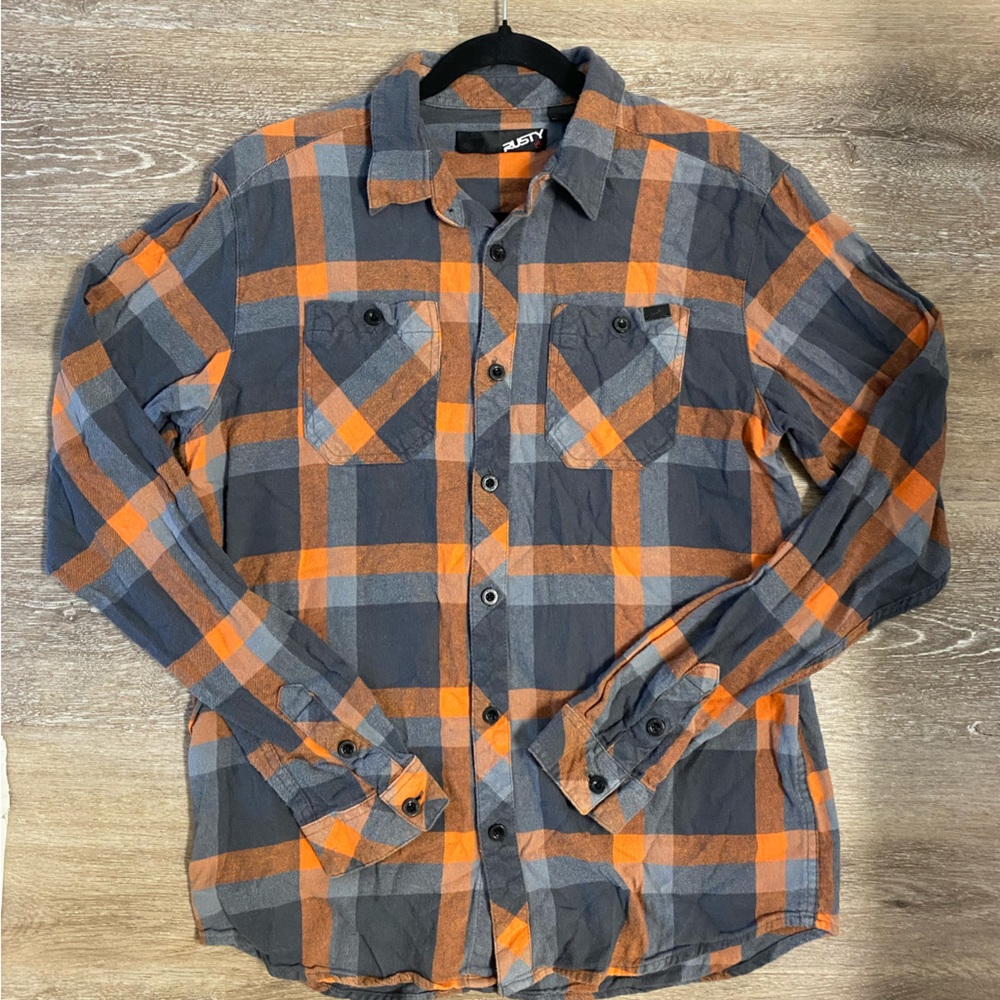 Rusty Gray and Orange Plaid Button-Down Shirt